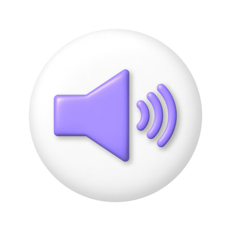 Purple megaphone speaker icon on white button. Marketing and advertising concept. 3d cartoon vector illustration.のイラスト素材