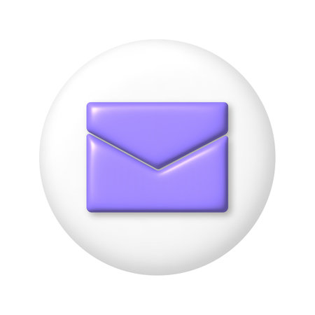 Purple 3D envelope icon on white button. 3d cartoon design element. vector illustration.のイラスト素材