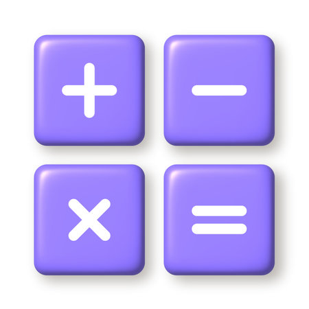 Purple arithmetic icons isolated on white background. 3d cartoon design element. Vector...