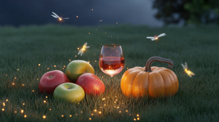 Autumn Harvest Picnic with Fireflies and Rosの素材