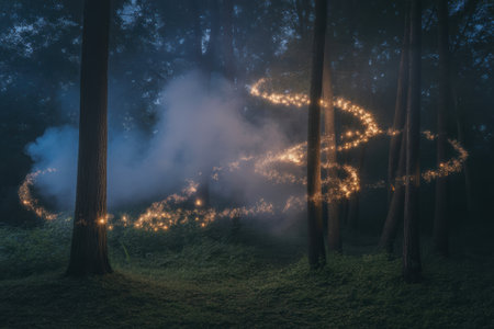 Enchanted Forest Trail of Sparkles and Smoke at Duskの素材