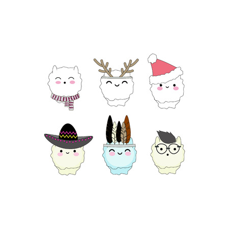 Set of 6 with alpaca's faces.のイラスト素材