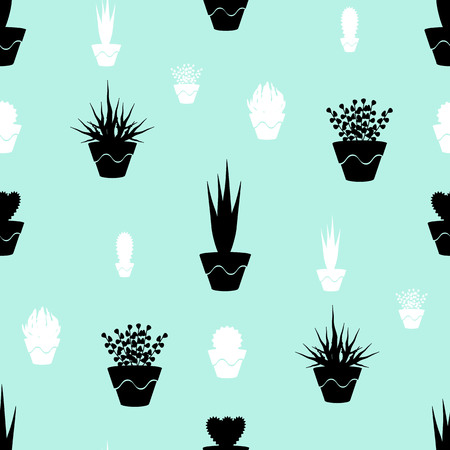 Pattern with beautiful silhouettes of potted houseplants.のイラスト素材