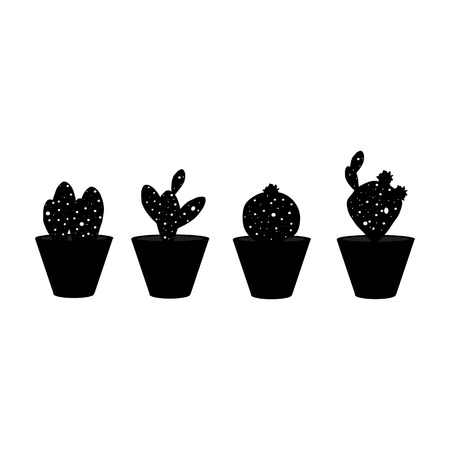 Set of 4 cacti silhouettes in space inspired theme.のイラスト素材