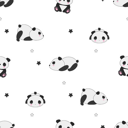 Seamless vector pattern with cute kawaii sleeping panda bears.のイラスト素材