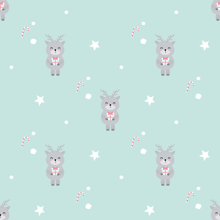 Vector seamless pattern with cute christmas reindeer with a gift, good stuff for christmas wrapping paper and other projects.のイラスト素材