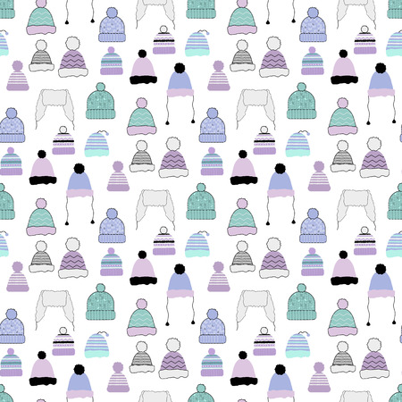 Vector seamless pattern with funny warm beanies.のイラスト素材