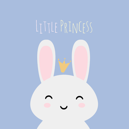 Cute cartoon illustration of bunny wearing a crown with text, Little Princess.のイラスト素材