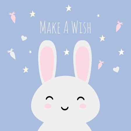 Cute cartoon illustration of bunny with text, Make a Wish.のイラスト素材