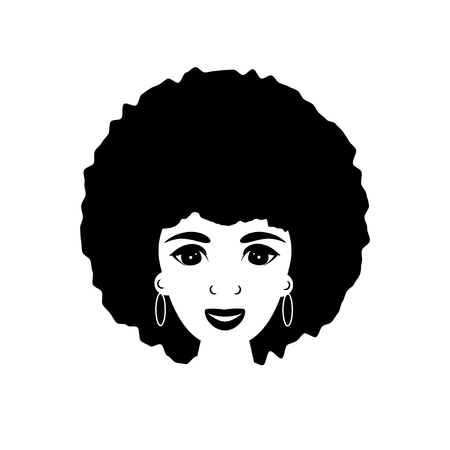 Vector illustration with a beautiful afro american woman in black and white colors. Perfect for logos, posters, banners, etc.のイラスト素材
