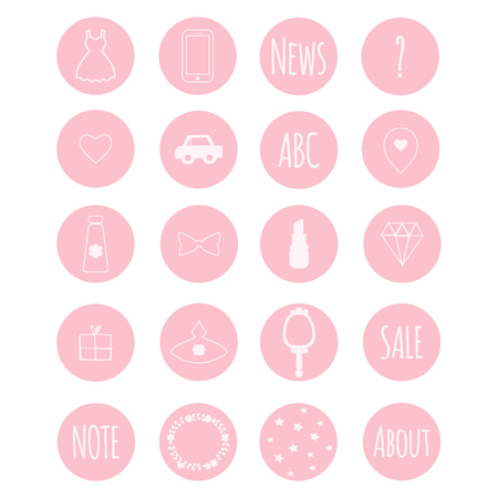 Set of 20 vector icons in nive pink girly theme for web stores, scrapbooking, bullet journals, blogging, etc.のイラスト素材