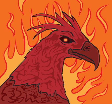 A Phoenix rises from the flames with tribal tattoos on it.のイラスト素材