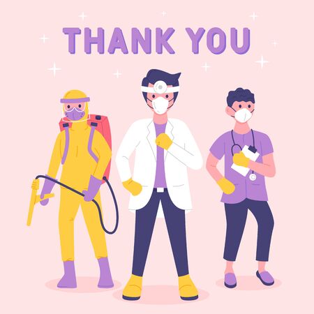 Thank you doctors and nurses medical personnel team for fighting the coronavirus. Appreciation for Health Care workers, doctors, nurses Service and Sacrifice.のイラスト素材