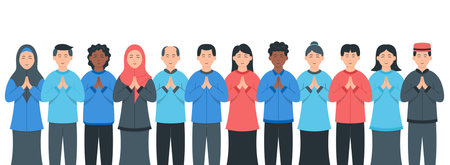 Diverse multiracial and multicultural group of people. Diverse groups of people. Society or population, social diversity. People smile together.のイラスト素材