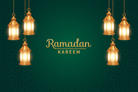 Ramadan kareem with realistic 3d lantern decorations. Islamic background suitable for Ramadan, Eid al Adha, Eid al Fitr.のイラスト素材