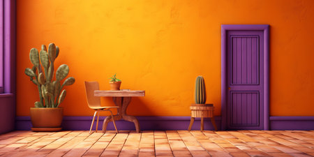 Interior of living room with wooden table and chair. 3D renderingの素材