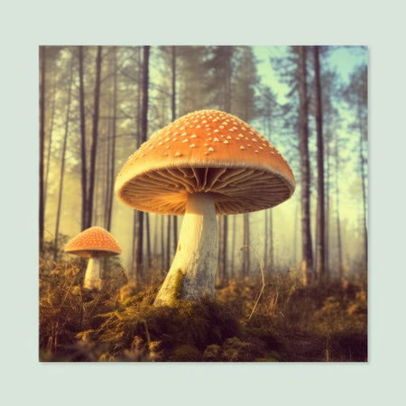Fly agaric in the forest. Photo in retro style.の素材
