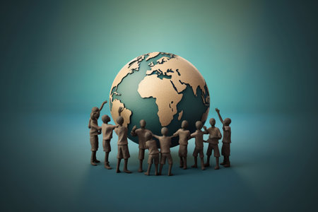 Global business concept with 3D render of a group of people around the worldの素材