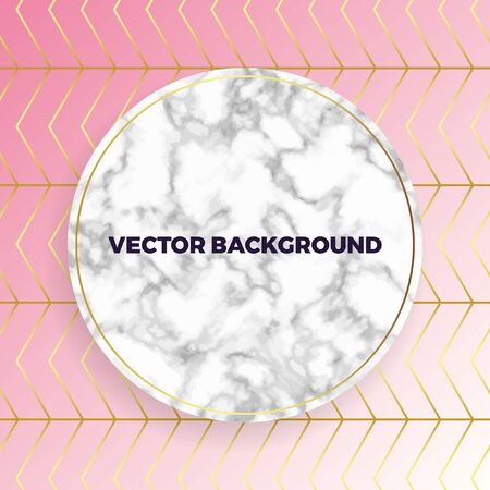 Abstract white circle marble texture card, Vector pink gradient with gold lines pattern background, place your text. Template for your designs, banner, invitation, party, birthday, wedding, baby shower, save the date, anniversary.のイラスト素材