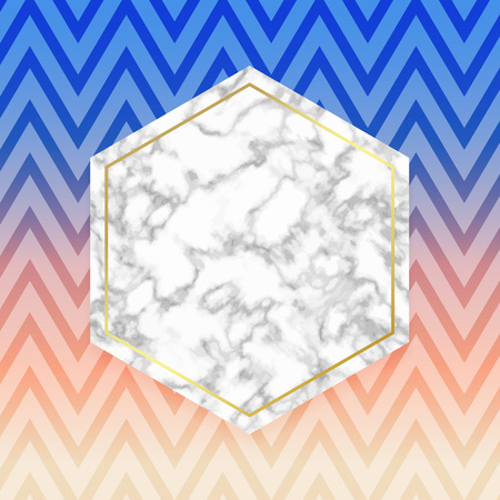 Abstract white marble texture card, Vector gradient blue and pink with gold lines, zig zag pattern background, place your text. Template for your designs, banner, invitation, party, birthday, weddingのイラスト素材