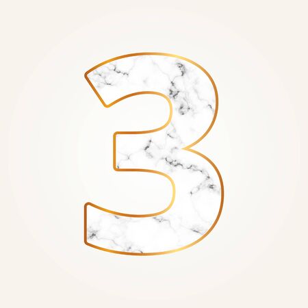 Marble number three with gold frame. Lettering number 3.のイラスト素材