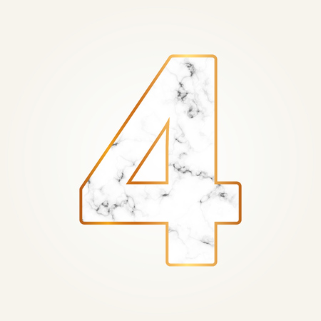 Marble number four with gold frame. Lettering number 4.のイラスト素材