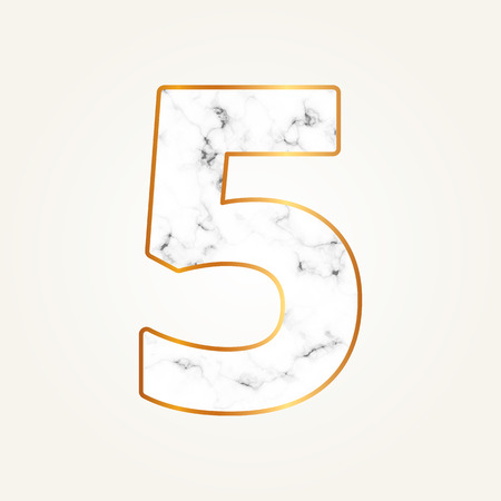 Marble number five with gold frame. Lettering number 5.のイラスト素材