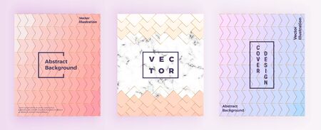 Set of modern geometric designs with gold lines, pastel pink colors and marble texture background. Template for invitation, card, design, banner, wedding, brochure, web, flyerのイラスト素材