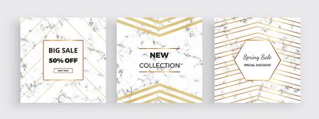 Geometric designs banner in gold, glitter, cream, light blue, pastel pink and marble texture background. Template for designs, card, flyer, invitation, party, birthday, wedding, email, webのイラスト素材