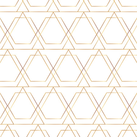 Seamless gold line geometric modern pattern. Background with triangles and hexagons. Golden texture.のイラスト素材