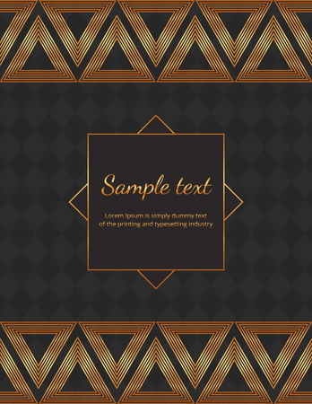 Luxury elegant card with geometric design, triangles and trendy gold lines on the black background. Vector illustration. Template for packaging, banner, flyer, invitation, party, print advertisingのイラスト素材
