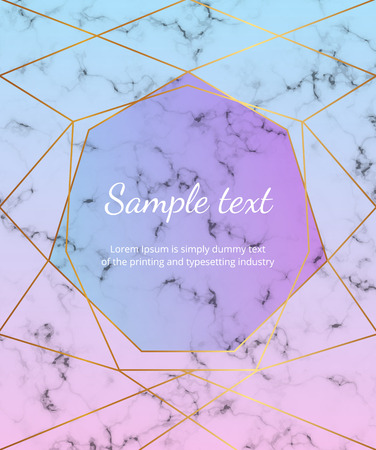 Golorful geometric cover design with gold lines, triangles on the marble texture. Trendy elegant luxury polygonal frame. Template for invitation, card, banner, wedding, placard, poster, party, flyerのイラスト素材