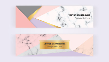 Geometric web banners with triangles. Modern luxury and fashion design with marble texture. Horizontal template for business, card, flyer, invitation, social media.のイラスト素材