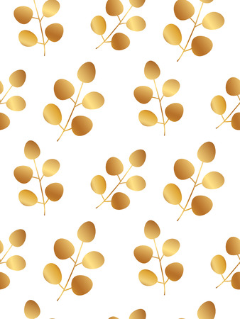 Gold leaves seamless pattern. Trendy botanic background for packaging, banner, card, flyer, invitation, wedding, print advertising, social media, placard, invitation, save the date,のイラスト素材