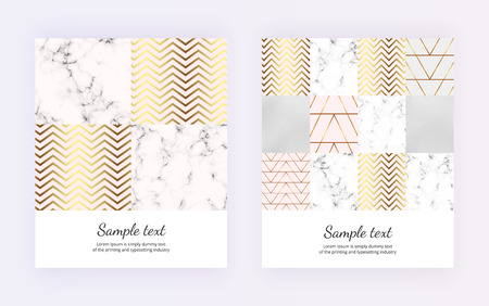 Geometric cover design with golden lines and marble stone texture. Modern template for brochure, card, flyer, invitation, party, birthday, wedding, placard, poster, bannerのイラスト素材