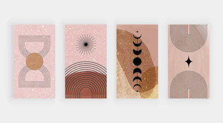 Set of trendy minimal universal card templates. Hand Drawn textures. Vector Illustration