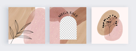 Set of trendy social media post templates with abstract organic shapes in pastel colors. Perfect for...