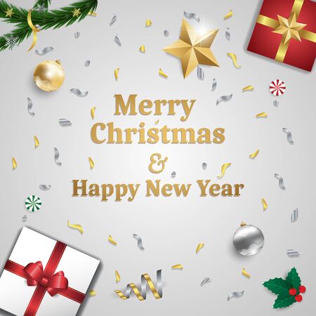 Merry christmas and happy new year white backgroundのイラスト素材