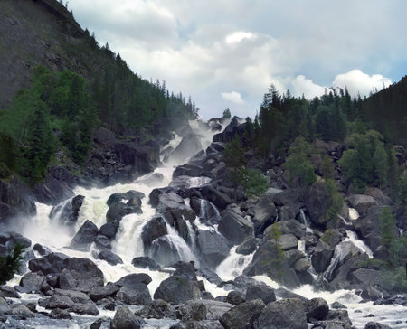 The big Chulchinsky falls (Uchar), Altai, Ust-Ulagan department.の写真素材