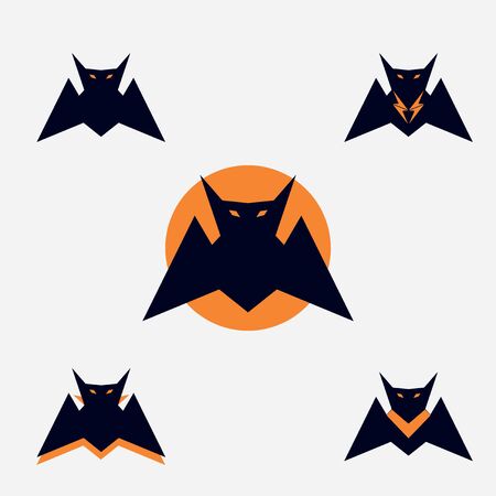 Bat icon set flat and simple vector design white isolatedのイラスト素材
