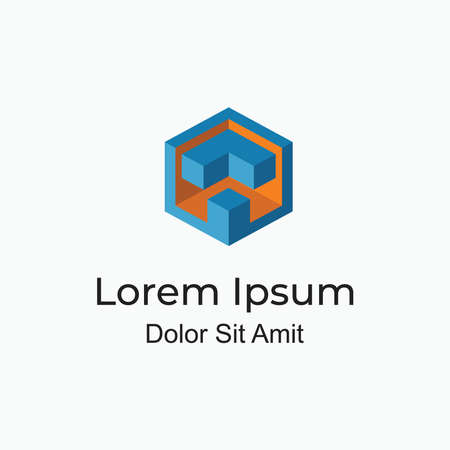 abstract isometric cube or hexagon sign logo concept for property company or architecture brandのイラスト素材