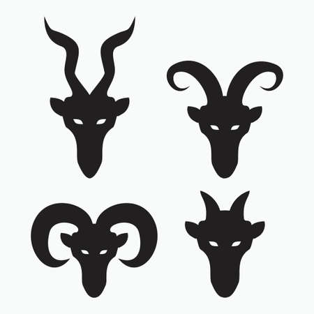 face of sheep, goat, billy goat, angora goat set - mammal, animal vector iconのイラスト素材