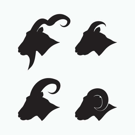 side face of sheep, goat, billy goat, angora goat set - mammal, animal vector iconのイラスト素材