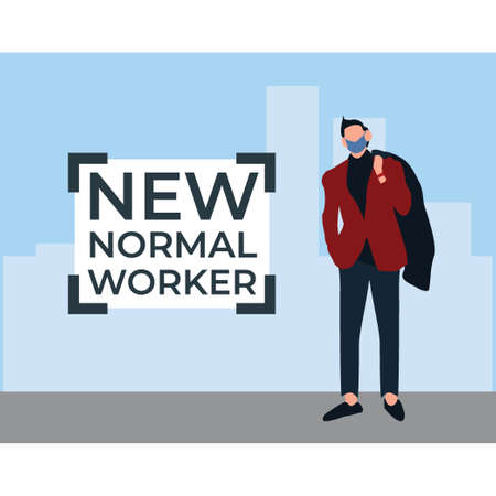 new normal worker wearing masker - flat illustrations isolated on whiteのイラスト素材