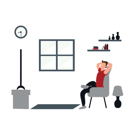 a man casually watching television at home - flat illustrations isolated on whiteのイラスト素材