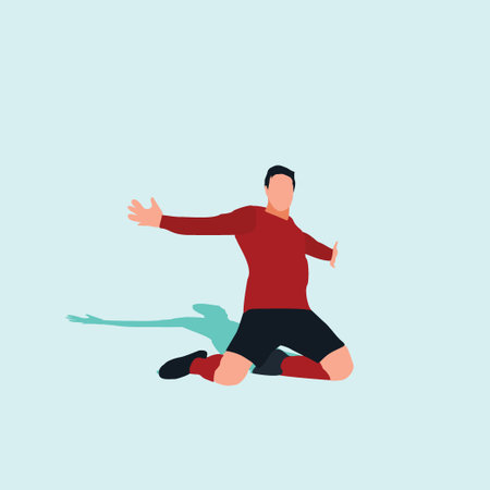 raise hand up with kneel on the field celebration - soccer goal celebration - shot, dribble,...