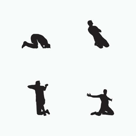 kneel on the field celebration set - silhouette soccer goal celebration - shot, dribble, celebration and move in soccerのイラスト素材
