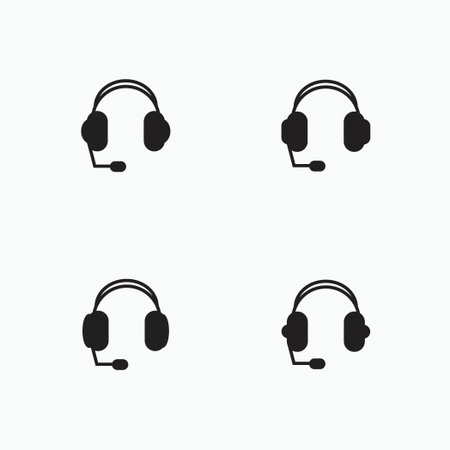 headphones with microphone silhouette icon set - electronic audio device for computer, music, fashion, and etcのイラスト素材