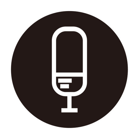 silhouette microphone with two stripes on a black circle background for broadcast or podcast icon or logoのイラスト素材