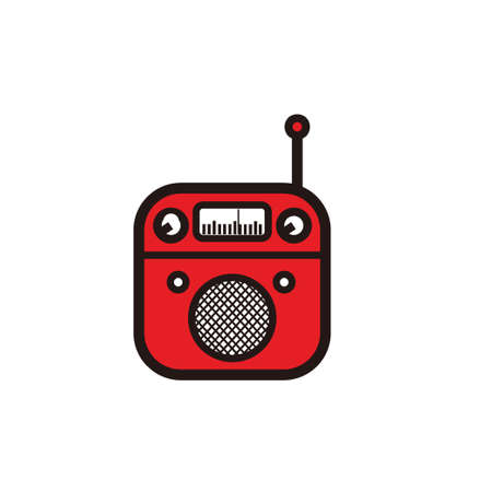 red and black classic square portable radio with circle speaker - red and black vintage square portable radio tuner with circle speaker isolated on whiteのイラスト素材